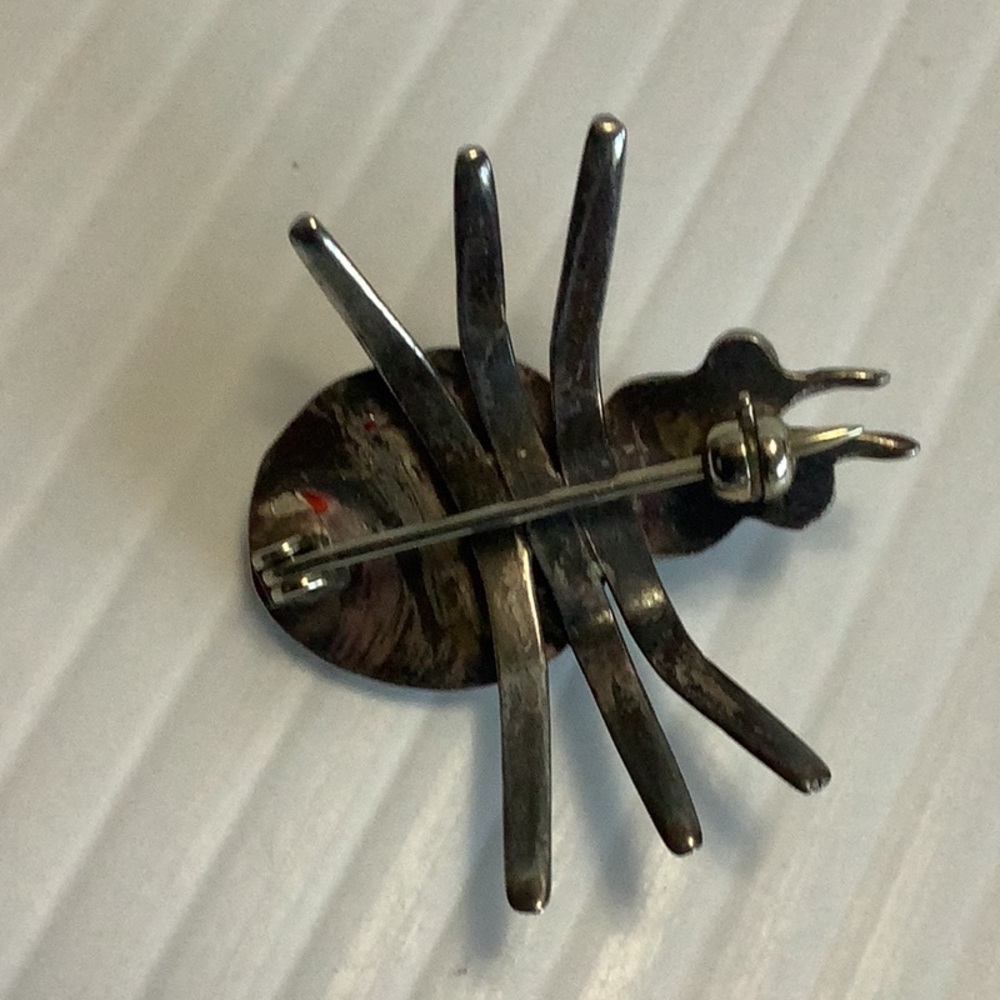 VINTAGE Native Southwest Sterling Silver Turquoise Ladybug Insect Brooch Pin EUC - Picture 14 of 16